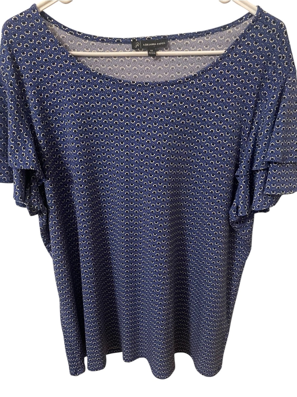 Adrianna Papell Blue Printed Ruffle Sleeve Top - Size 1X - Plus Size